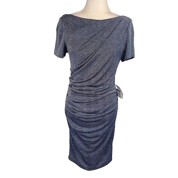 Betsy & Adam Ruched Glitter Knit Short Sleeve Sheath Cocktail Dress Size 8 NWT - Picture 4 of 11